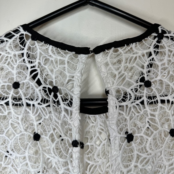 White Black Corset Hibiscus Floral Lace Guipure Tiered Mini Dress Size Small - Picture 11 of 15